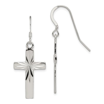 Sterling Silver Diamond-Cut Cross Dangle Earrings