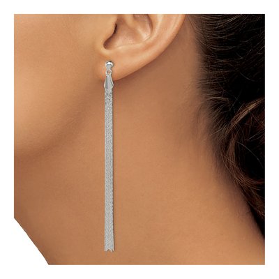 Sterling Silver Long Linear Dangle Earrings – view 4
