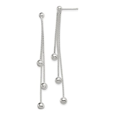 Sterling Silver 3-Strand Beaded Dangle Earrings