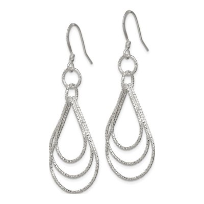 Sterling Silver Textured Teardrop Dangle Earrings – view 3
