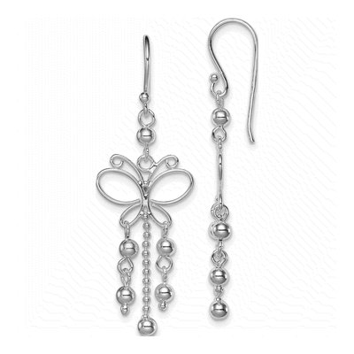 Sterling Silver Beaded Butterfly Dangle Earrings