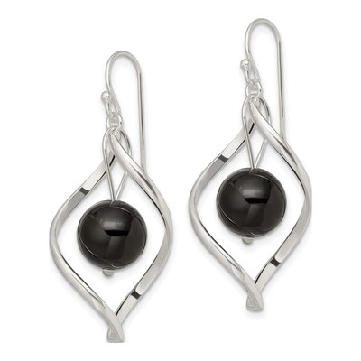 Sterling Silver Onyx Twisted Dangle Earrings – view 3