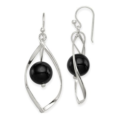 Sterling Silver Onyx Twisted Dangle Earrings