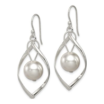 Sterling Silver Simulated Pearl Twisted Dangle Earrings – view 3