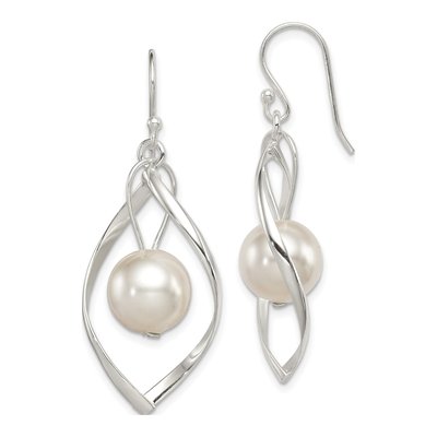 Sterling Silver Simulated Pearl Twisted Dangle Earrings