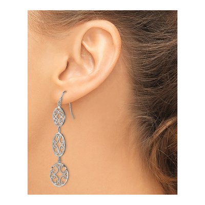 Sterling Silver Filigree Triple Oval Dangle Earrings – view 4