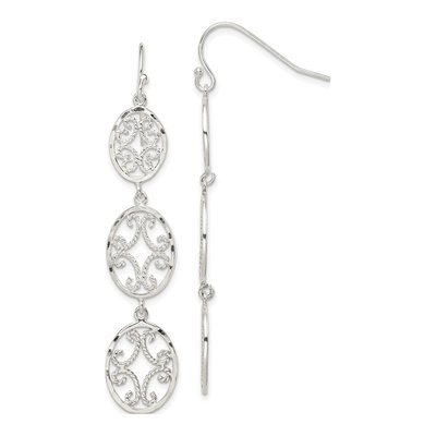 Sterling Silver Filigree Triple Oval Dangle Earrings