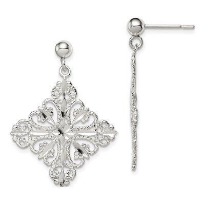 Sterling Silver Filigree Square Dangle Earrings