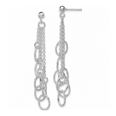 Sterling Silver Textured Oval Dangle Earrings