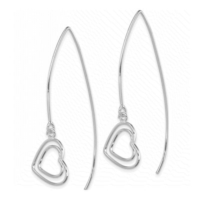 Sterling Silver Heart Threader Earrings – view 3