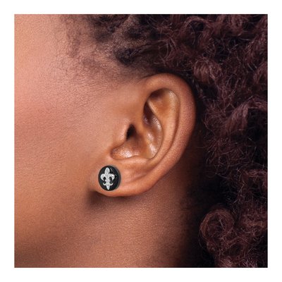 Sterling Silver Round Onyx & CZ Fleur de Lis Stud Earrings – view 4