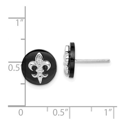 Sterling Silver Round Onyx & CZ Fleur de Lis Stud Earrings – view 5
