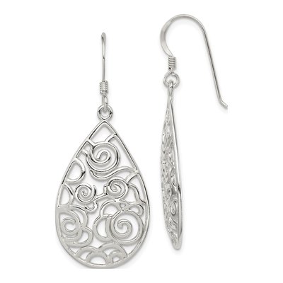 Sterling Silver Filigree Teardrop Dangle Earrings
