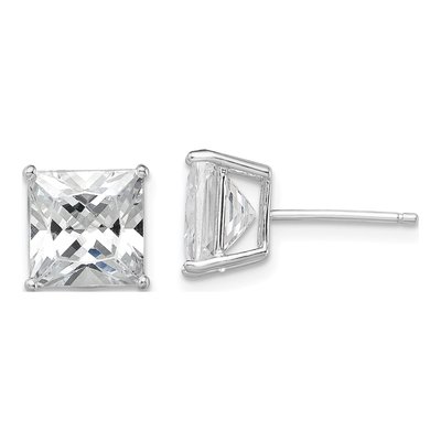 Sterling Silver 8mm Princess CZ Square Stud Earrings