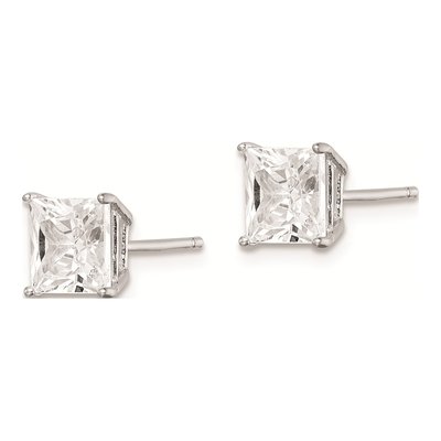Sterling Silver 6mm Princess CZ Square Stud Earrings – view 3