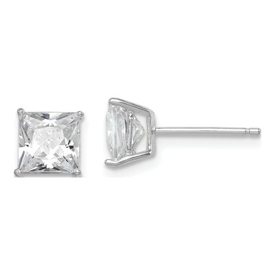 Sterling Silver 6mm Princess CZ Square Stud Earrings