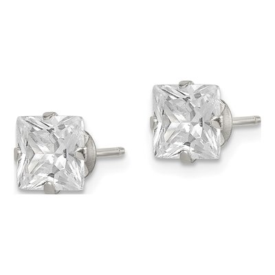 Sterling Silver 6mm CZ Princess Stud Earrings – view 3