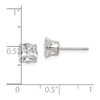Sterling Silver 6mm CZ Princess Stud Earrings – view 5