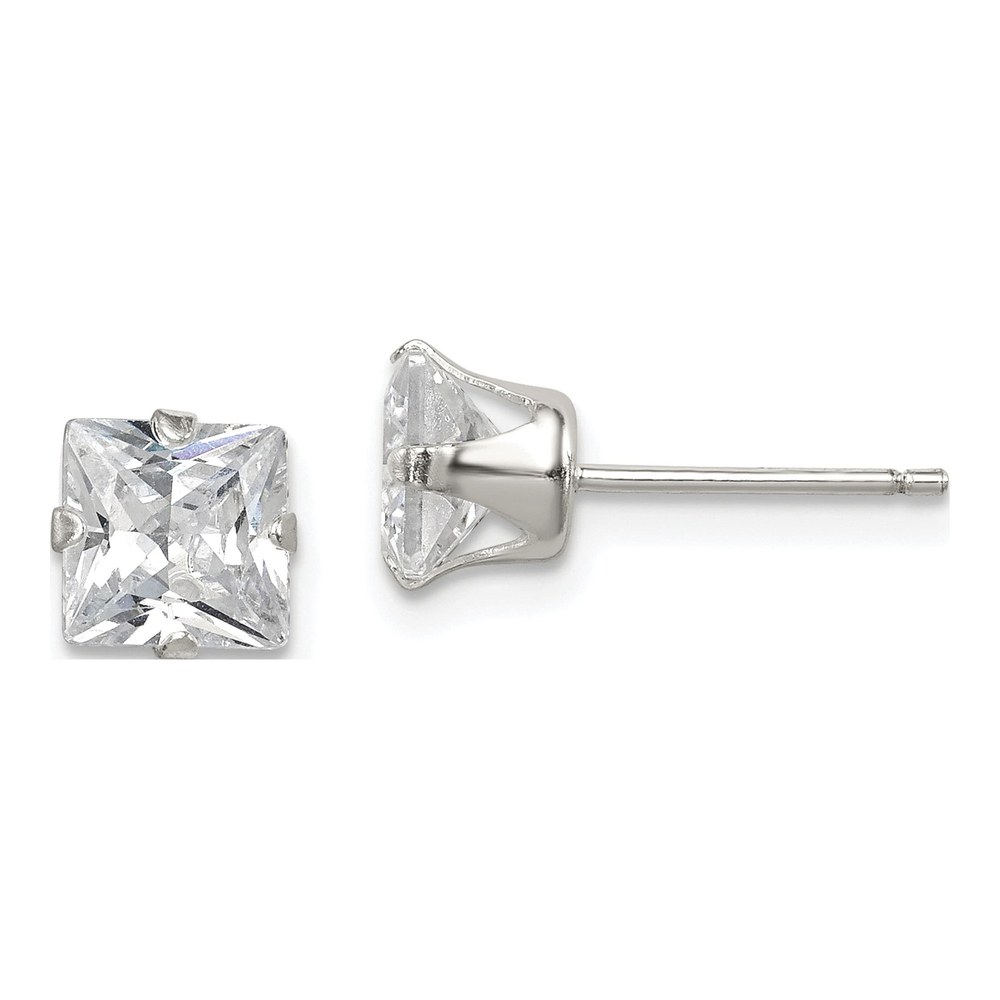Sterling Silver 6mm CZ Princess Stud Earrings