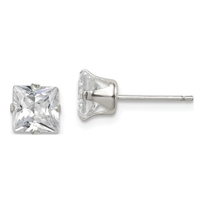 Sterling Silver 6mm CZ Princess Stud Earrings
