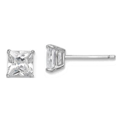 Sterling Silver 5mm Princess CZ Square Stud Earrings