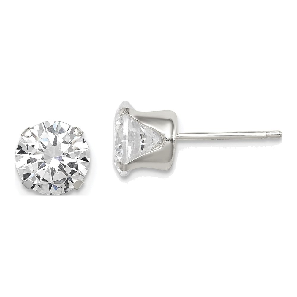 Sterling Silver 7mm CZ Round Stud Earrings