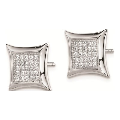 Sterling Silver Round CZ Pave Square Stud Earrings – view 3