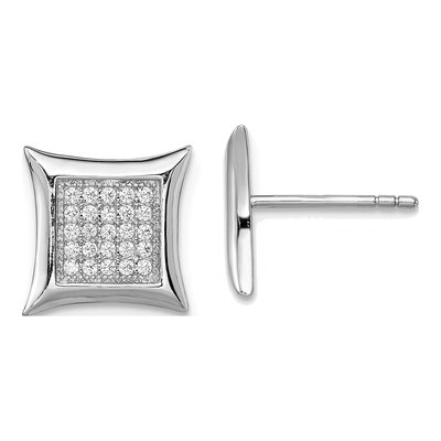 Sterling Silver Round CZ Pave Square Stud Earrings