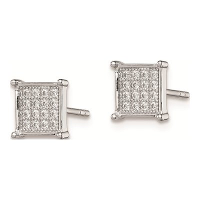 Sterling Silver Round CZ Pave Square Stud Earrings – view 3