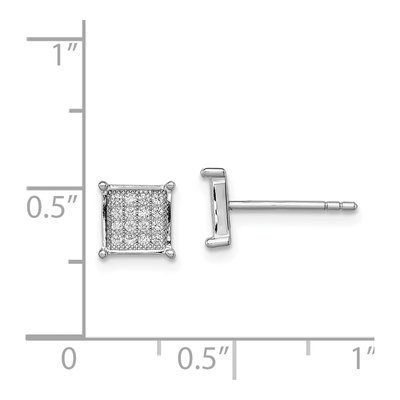 Sterling Silver Round CZ Pave Square Stud Earrings – view 5