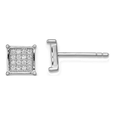 Sterling Silver Round CZ Pave Square Stud Earrings