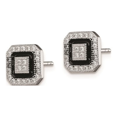 Sterling Silver Round CZ Enamel Pave Halo Stud Earrings – view 3