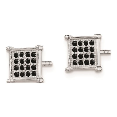 Sterling Silver Round CZ Pave Square Stud Earrings – view 3