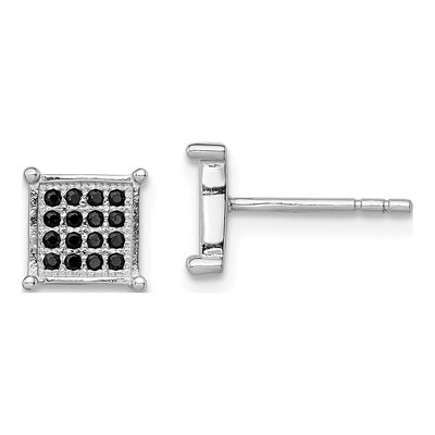 Sterling Silver Round CZ Pave Square Stud Earrings