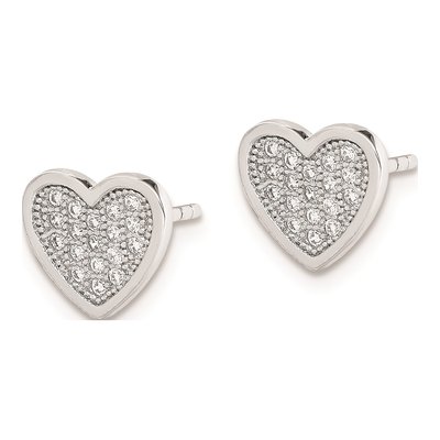Sterling Silver Round CZ Pave Heart Stud Earrings – view 3