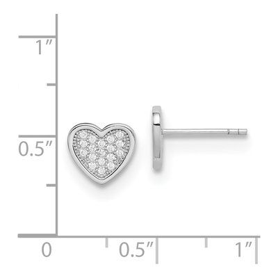 Sterling Silver Round CZ Pave Heart Stud Earrings – view 5