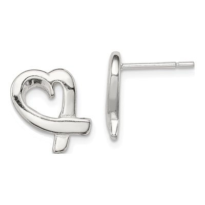 Sterling Silver Heart Button Stud Earrings
