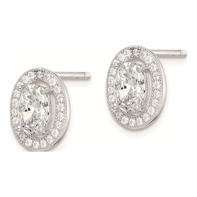 Sterling Silver Round CZ Pave? Oval Stud Earrings – view 3
