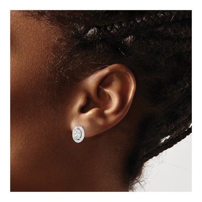Sterling Silver Round CZ Pave? Oval Stud Earrings – view 4