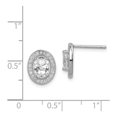 Sterling Silver Round CZ Pave? Oval Stud Earrings – view 5
