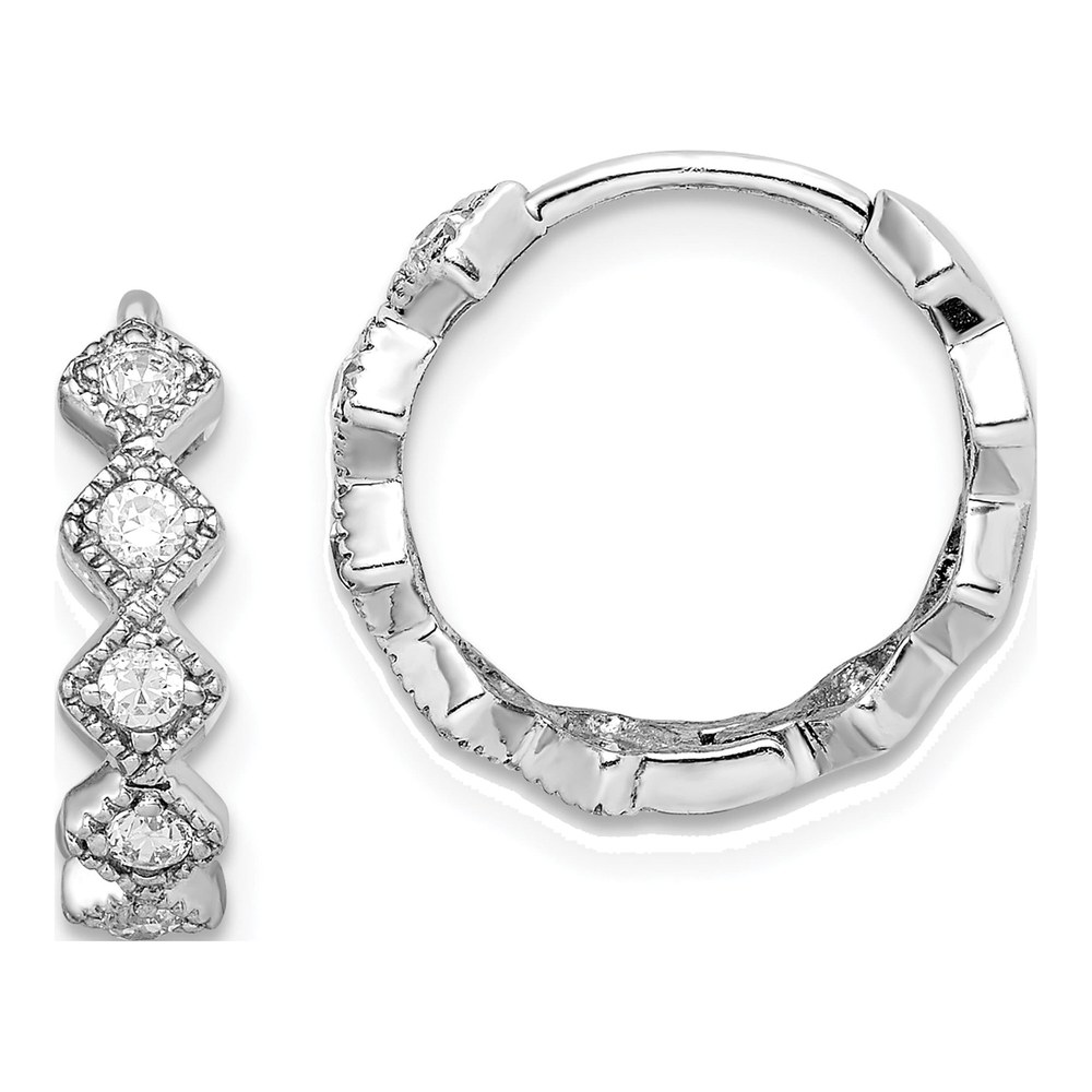 Sterling Silver 16mm CZ Huggie Hoop Earrings