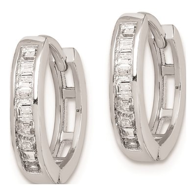 Sterling Silver 15mm CZ Baguette Huggie Hoop Earrings – view 3