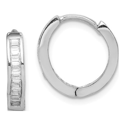 Sterling Silver 15mm CZ Baguette Huggie Hoop Earrings