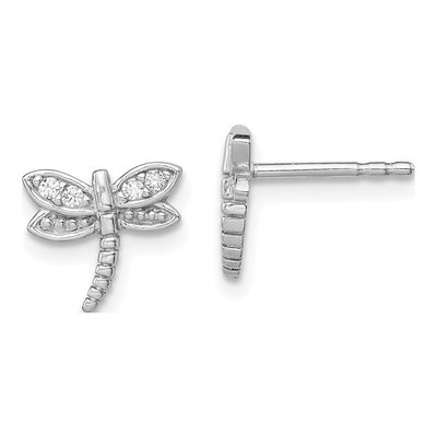 Sterling Silver CZ Dragonfly Stud Earrings