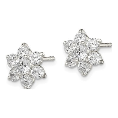 Sterling Silver CZ Flower Stud Earrings – view 3