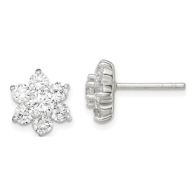 Sterling Silver CZ Flower Stud Earrings