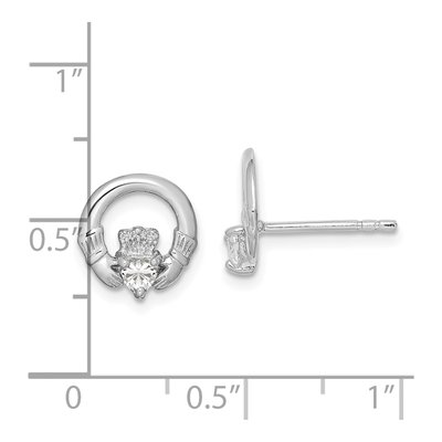 Sterling Silver CZ Claddagh Heart Stud Earrings – view 5