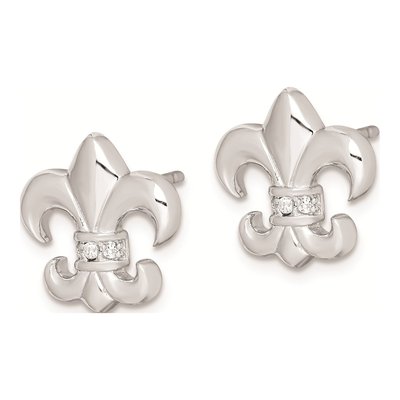Sterling Silver CZ Fleur de Lis Stud Earrings – view 3