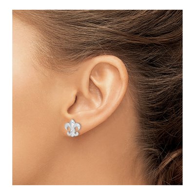 Sterling Silver CZ Fleur de Lis Stud Earrings – view 4