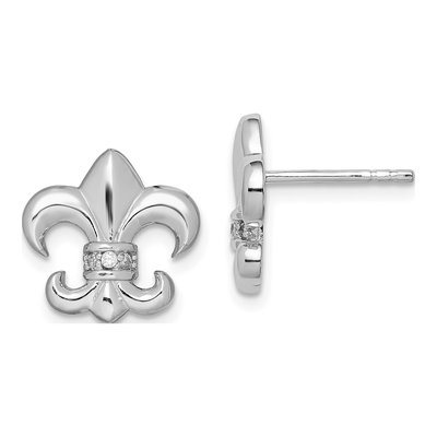 Sterling Silver CZ Fleur de Lis Stud Earrings